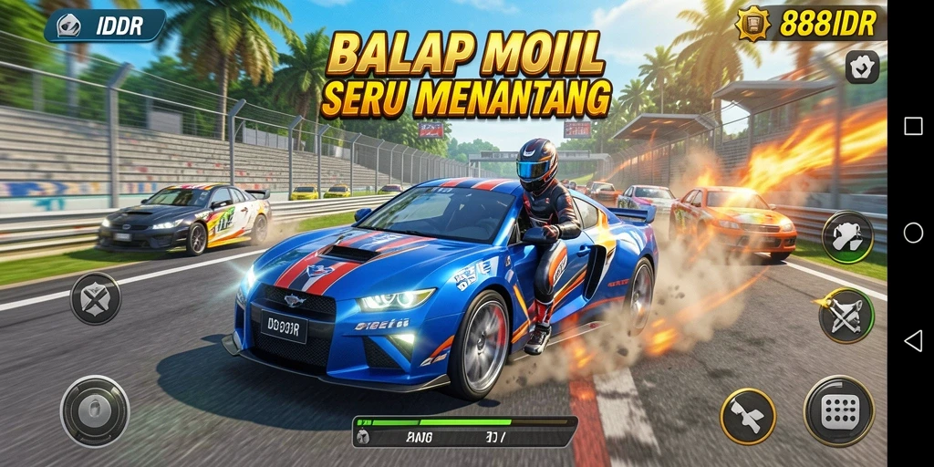 Screenshot gameplay balap mobil yang intens dan mendebarkan.
