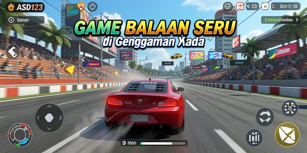 Screenshot utama menunjukkan balapan mendebarkan di lintasan yang penuh rintangan.