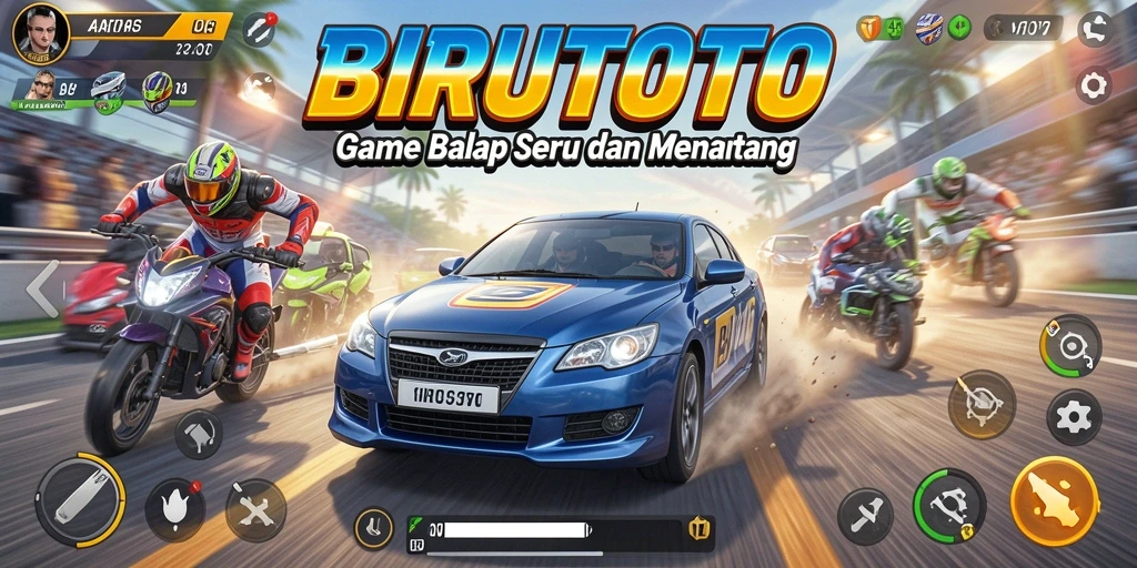 Gambaran menarik dari gameplay balap BIRUTOTO saat kendaraan melaju kencang.