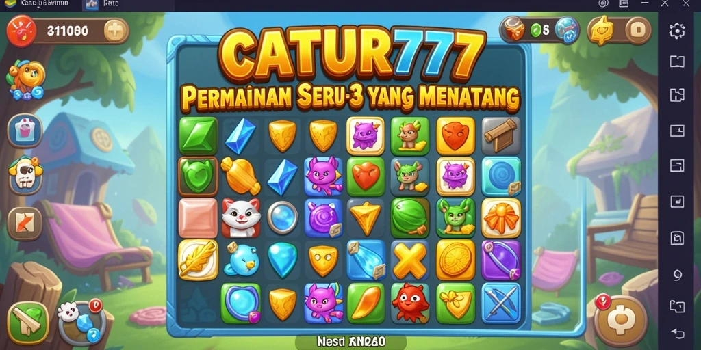 Tangkapan layar CATUR777 menampilkan gameplay seru Match-3 dengan elemen berwarna-warni.