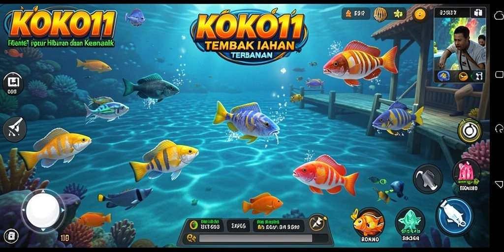Tampilan utama gameplay KOKO11 menunjukkan aksi menembak ikan yang menarik.