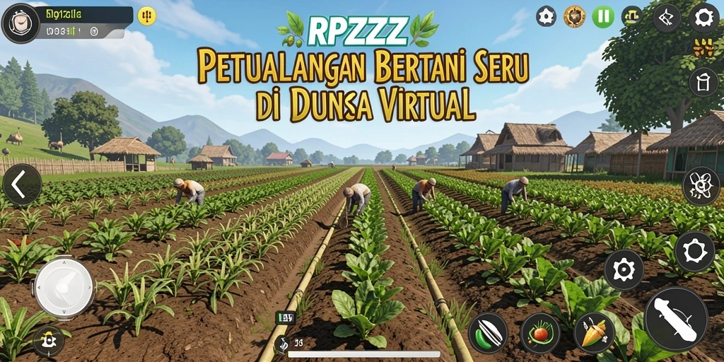 Screenshot gameplay RPZZZ menampilkan aktivitas bertani yang seru dan interaksi sosial.