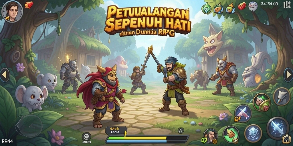 Screenshot gameplay RR44 yang menampilkan pertarungan epik di dunia RPG.