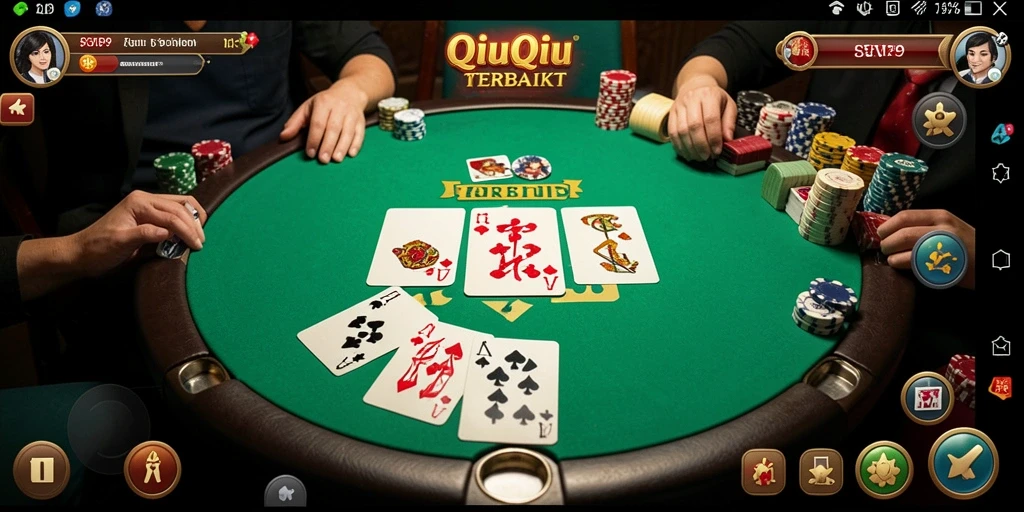 Tampilan gameplay SVIP9 dengan aksi kartu QiuQiu yang mendebarkan.