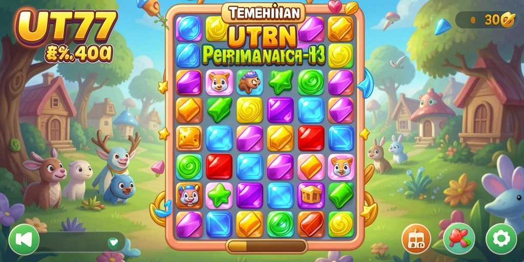 Screenshot gameplay UT77 menampilkan pertempuran Match-3 yang menyenangkan.
